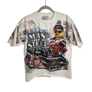 Dale Earnhardt Man Of Steel NASCAR Graphic T-Shirt White Mens Size M Vintage 90s